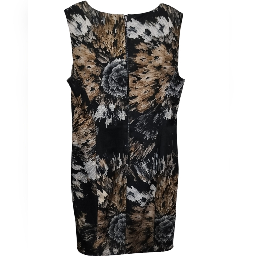 2196) Etcetera Black and Brown Geometric Sleeveless Sheath Dress Size 14 - Picture 2 of 9